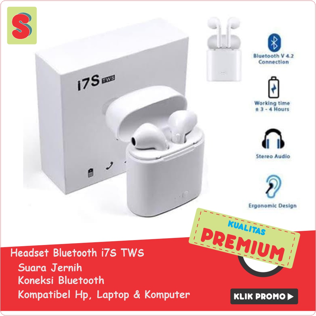 HEADSET BLUETOOTH I7S TWS WIRELESS CHARGER EARPHONE BLUETOOTH | Shopee  Indonesia