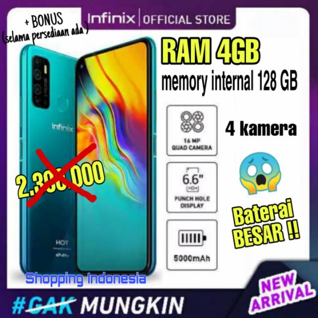 NEW PROMO !! HP Infinix Hot 9 , RAM 4GB / Internal 128 GB, Quad kamera