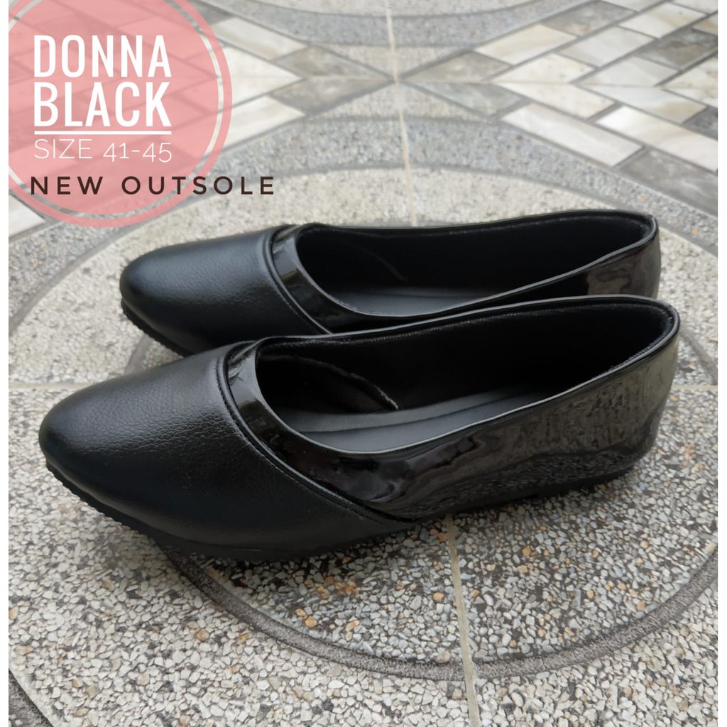 SEPATU WANITA FLAT SHOES DONNA BLACK BIG SIZE 41 42 43 44