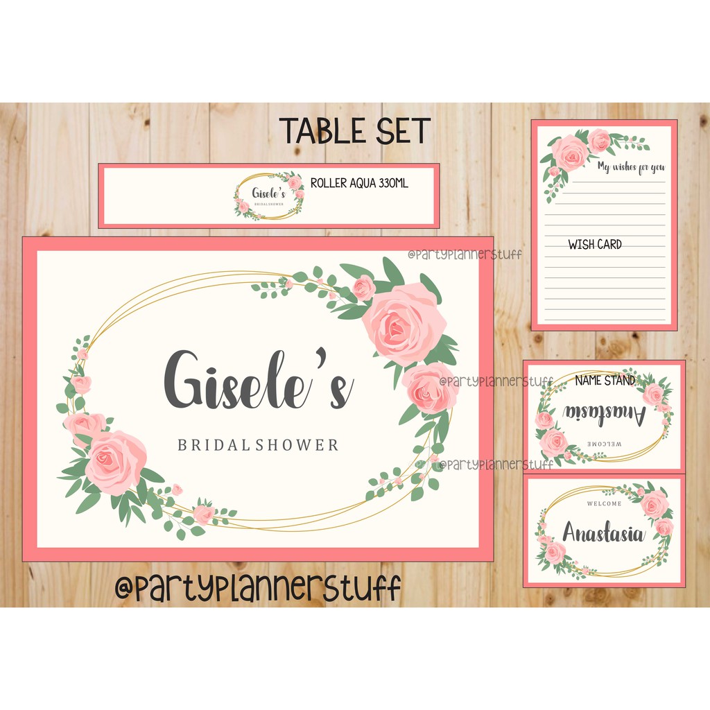 Jual Table set bridal shower pink soft aksesoris dekor meja