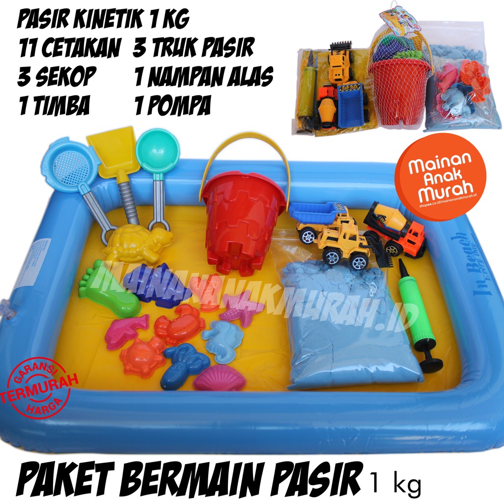 Jual Gw- Paket Mainan Pasir Ajaib Kinetik Anak 1 Kg / Mainan Edukasi Play Sand Alas Pompa Cetakan Sekop | Shopee Indonesia