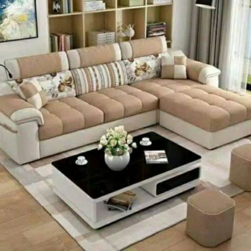 Jual Sofa Sudut / Sofa L Putus Minimalis Cream Coklat Muda | Shopee Indonesia