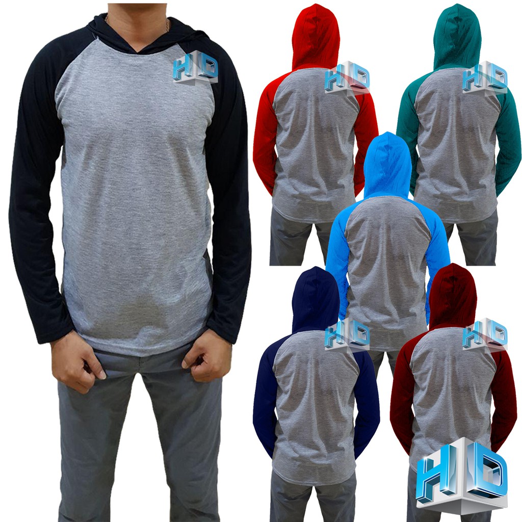 HD Kaos raglan polos hoodie / kaos bertopi pria / baju