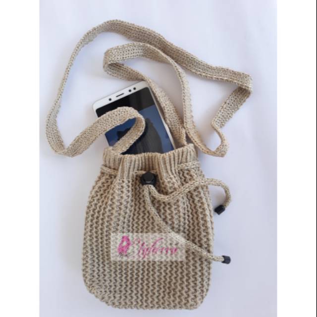 (COD) TERMURAH Tas Rajut Serut Mini / Tas Rajut HP Serut Shopee Indonesia