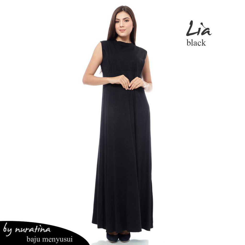 Baju Gamis Manset Menyusui Lia tanpa Lengan Hitam Shopee Indonesia