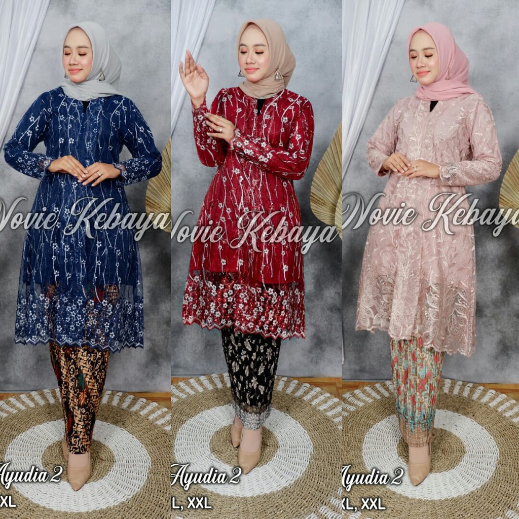 Setelan Kebaya Modern Set Kebaya Wisuda Tunik Tulle Floy Ayudia dan Rok Plisket Batik Aneka