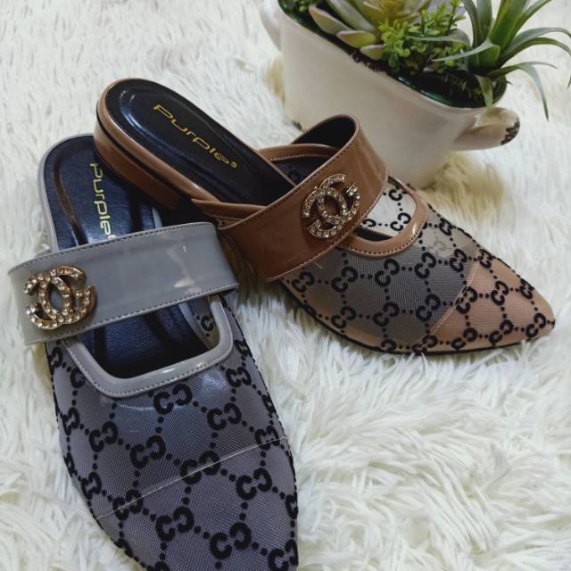 Sendal Teplek Bakpau Wanita / Sandal Flat Brukat By Purple