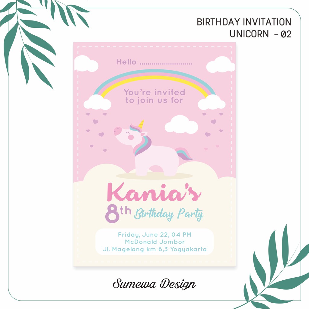 Undangan Ulang Tahun Birthday Invitation Unicorn 02 Shopee