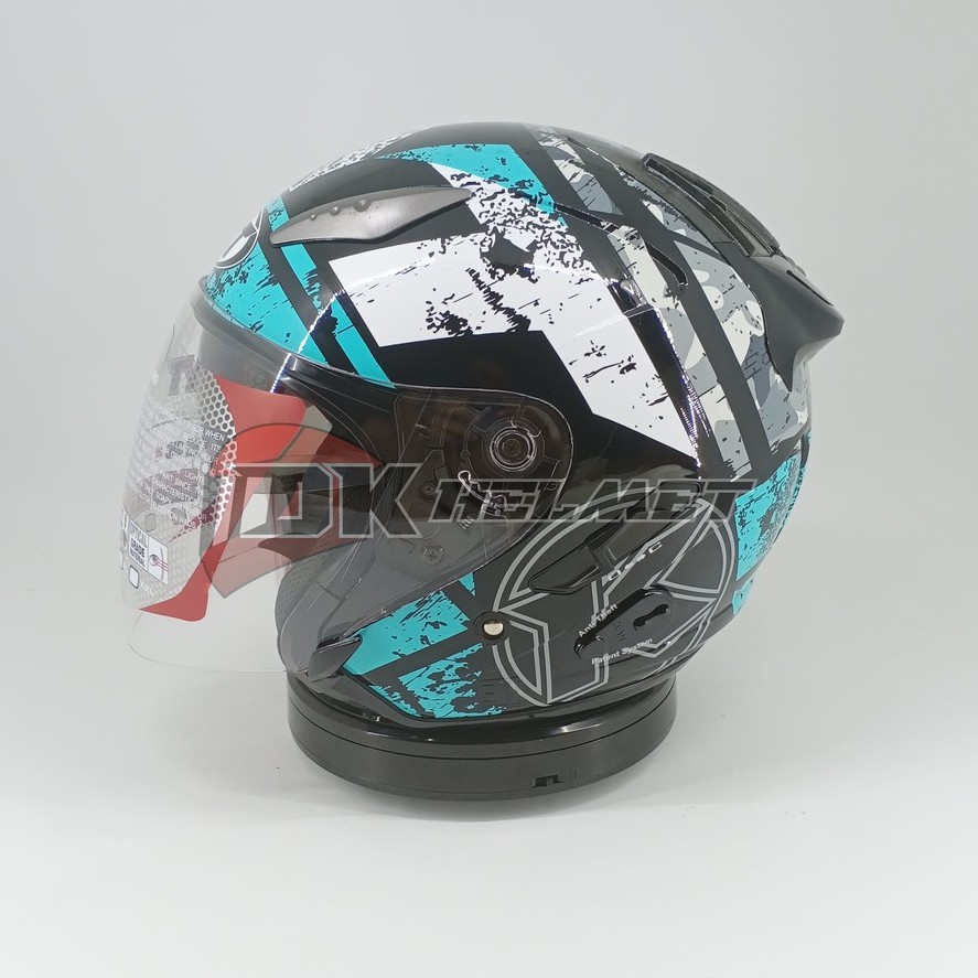 Helm KYT Galaxy Slide Motif Seri 5 Black Aqua Blue Half Face Double