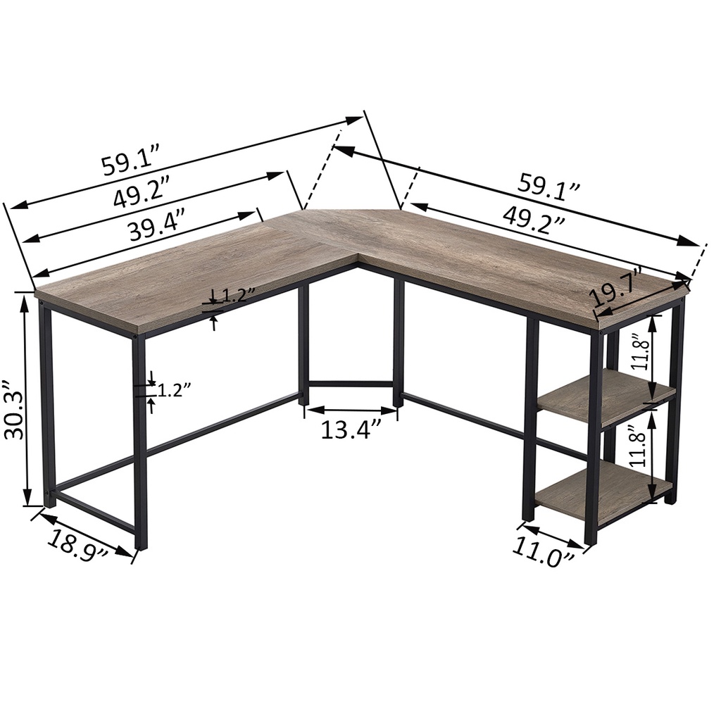 Jual L-Shaped Computer Desk, Industrial Wood And Metal Sturdy Corner Table  With Shelf, Suitable For Home | Shopee Indonesia