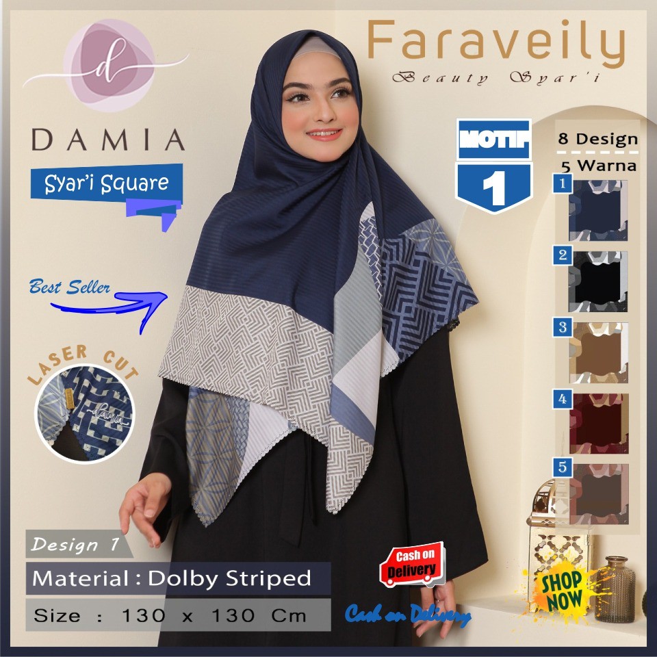 SEFAR01 Jilbab Segi Empat Faraveily Syari Jumbo Motif 1 by Damia