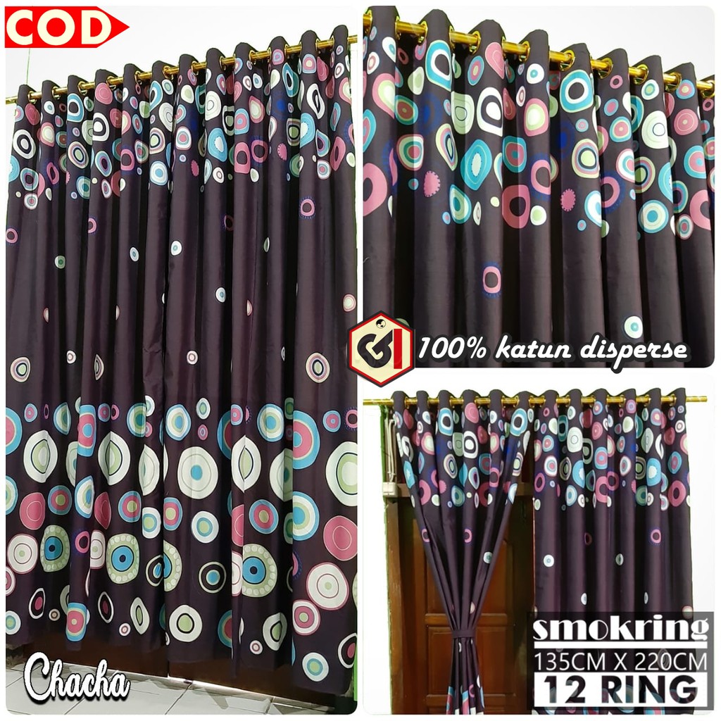 Gorden Pintu Jendela Ukuran Panjang Model Smokering 12 Ring Motif