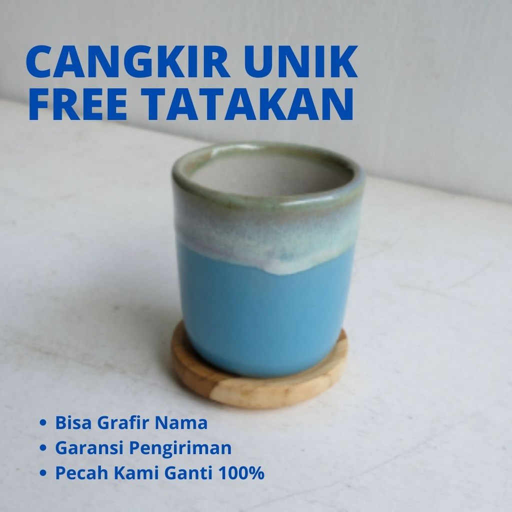 Naruna Cangkir Keramik Unhandle Warna Babyblue Include Tatakan Bisa