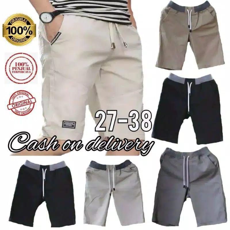 Celana Pendek Pria Casual Cowok Rip Chino Murah Distro Polos Pinggang karet kolor chinos