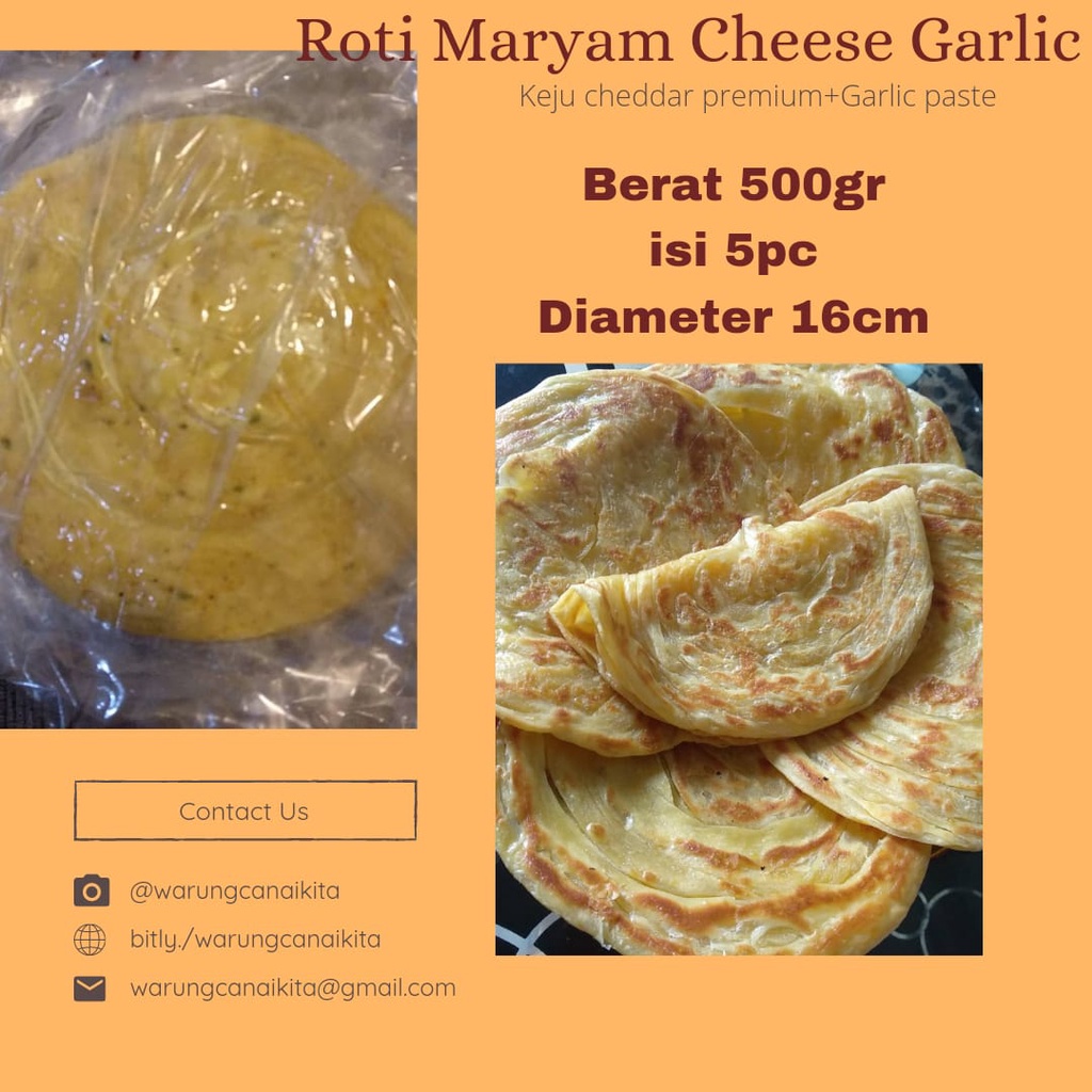 Jual Roti Maryam/ Canai/Cane/ Roti Paratha Frozen Cheese Garlic | Shopee Indonesia