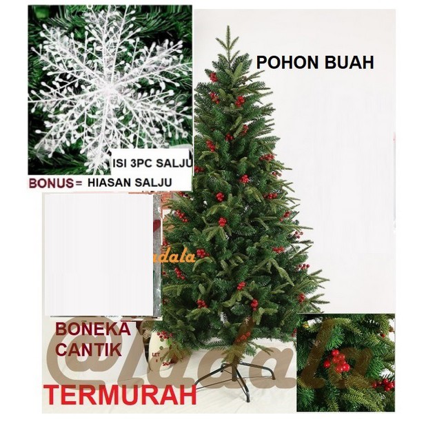 1,5 Meter Pohon Natal Hijau Buah MERAH 5 Feet 150cm Mtr CM