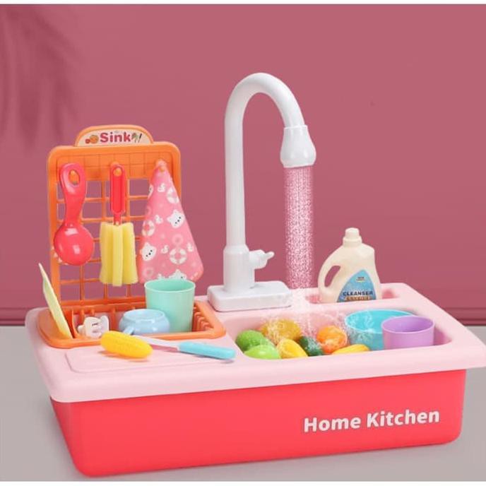 Jual Diskon Harga Mainan Anak Perempuan -Kitchen Sink Set Wastafel Tempat Cuci Piring - Merah Muda Td261 | Shopee Indonesia