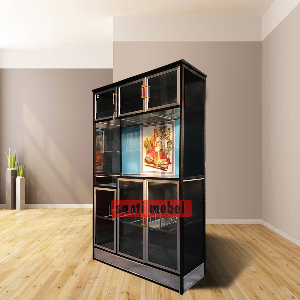 Lemari Dapur Rak Piring Aluminium 3 pintu Hitam ABKTRAP Tebal Shopee