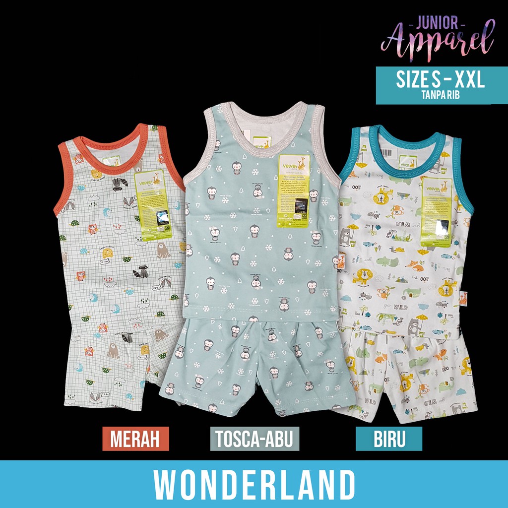 Velvet Junior Wonderland Kutung Singlet Setelan Baju Tidur Piyama Anak