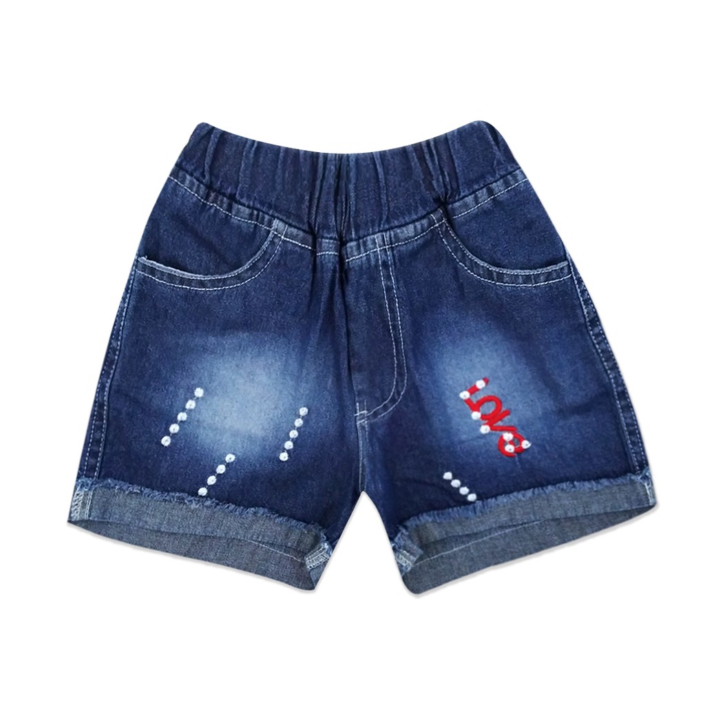 Wakakids Hot Pants Celana Pendek Jeans Anak Perempuan Motif Love Usia 6 Bulan 5 Tahun 018