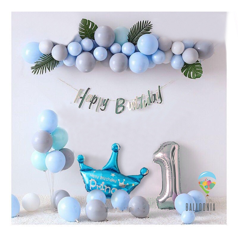 Jual SET Foil Balloon Simple Blue Latin Birthday / Dekorasi Ulang Tahun