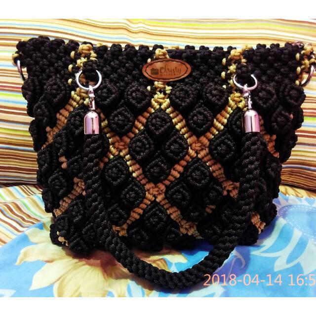 Tas tali kur motif mawar coklat Shopee Indonesia