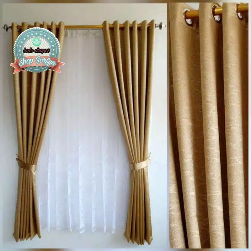 Jual Gorden Blackout Polos Import Premium Warna Coklat Muda Model Smokring Ukuran Lebar 130 Cm T 200 Cm | Shopee Indonesia