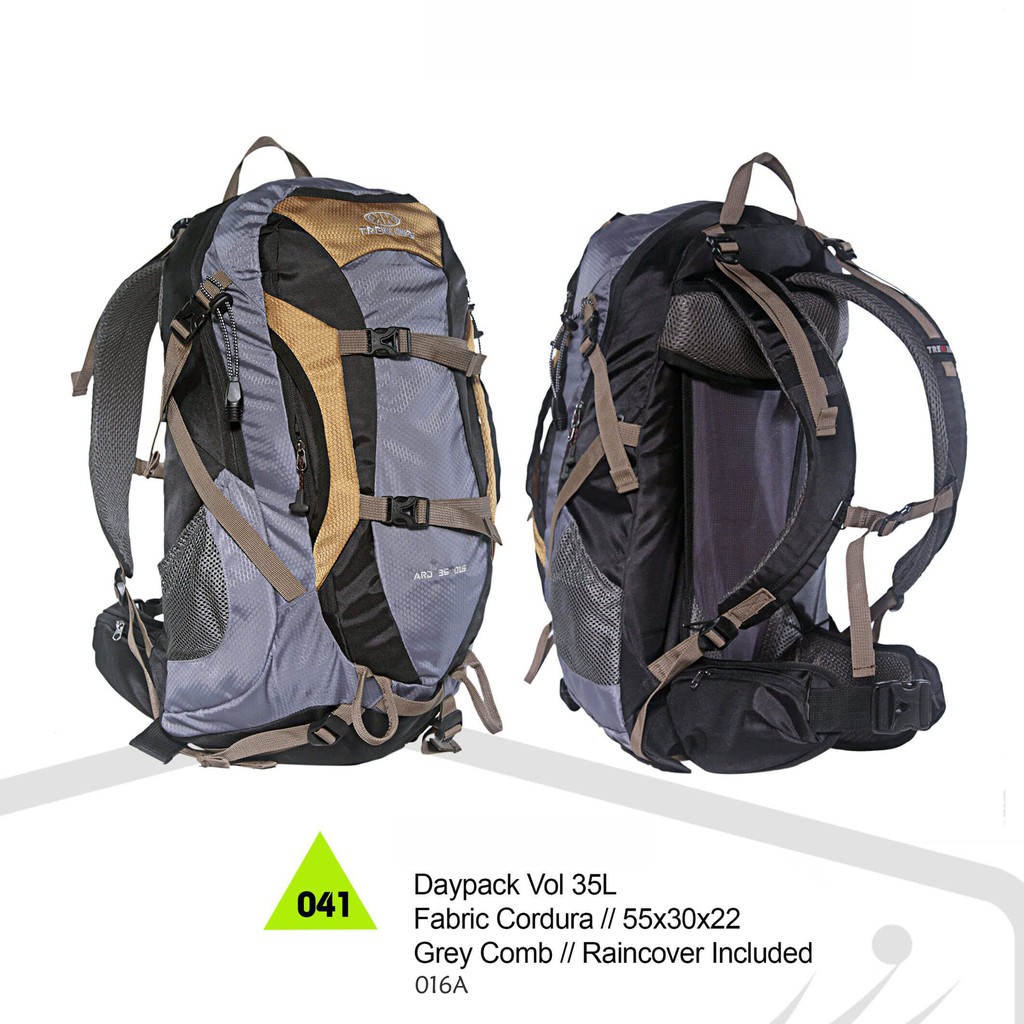 6A01 Tas Gunung /Carrier 35L Abu Kuning TG Daypack Hiking Outdoor Keril carier 35 Liter [Rain
