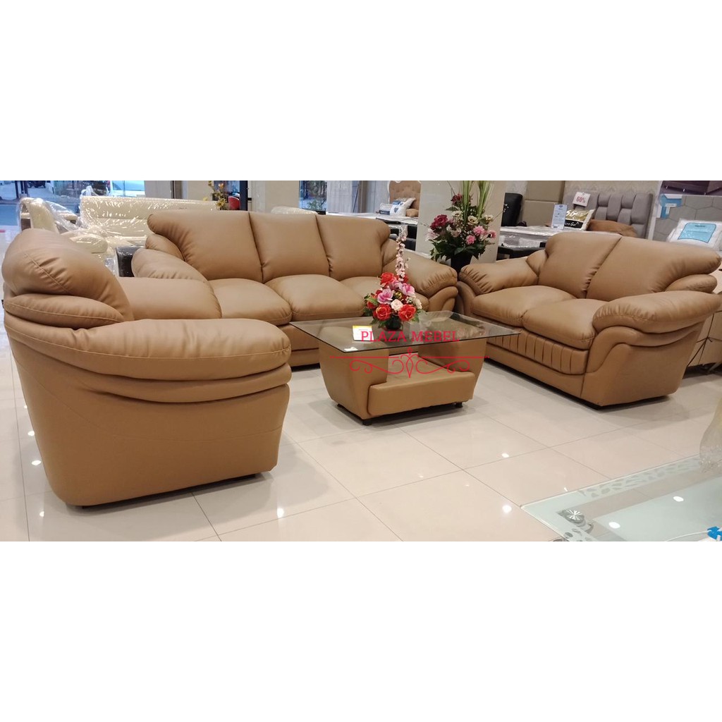 Jual Sofa Kursi Tamu Jumbo Dakron Empuk Mewah Coklat / Hitam + Meja