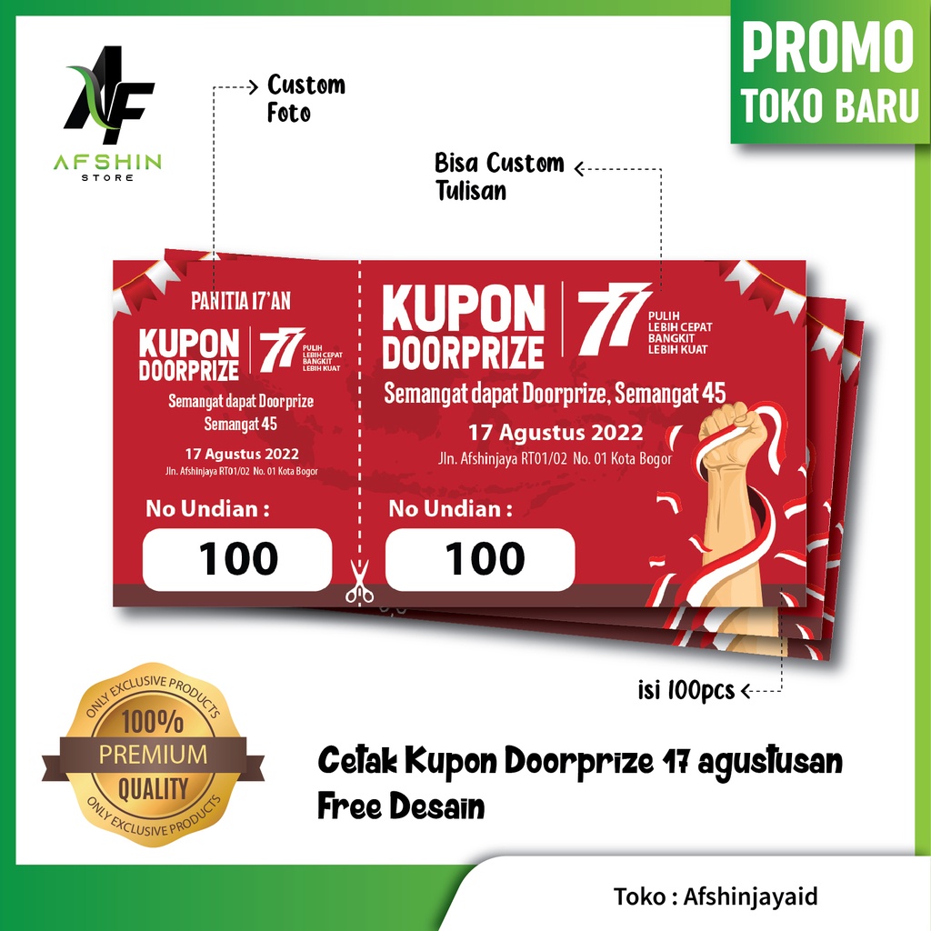 Jual Cetak Kupon Doorprize Hadiah 17 Agustus Free Desain isi 100pcs