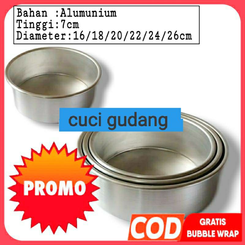 Loyang bulat press tanpa sambungan ukuran 1618,20,22,24,26 tinggi 7cm
