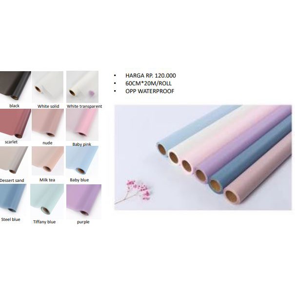 Kertas Bunga /20m color cellophane opp roll/kertas bunga buket grosir