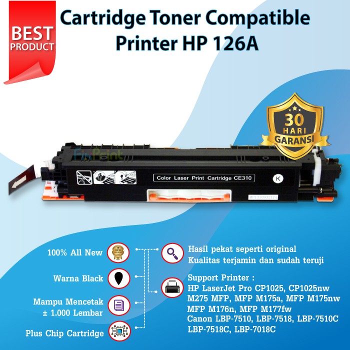 Jual Cartridge Toner Compatible 126A 130A Printer Laserjet Cp1025 M175Nw M175A M275 Pro 100 Mfp M177Fw | Shopee Indonesia