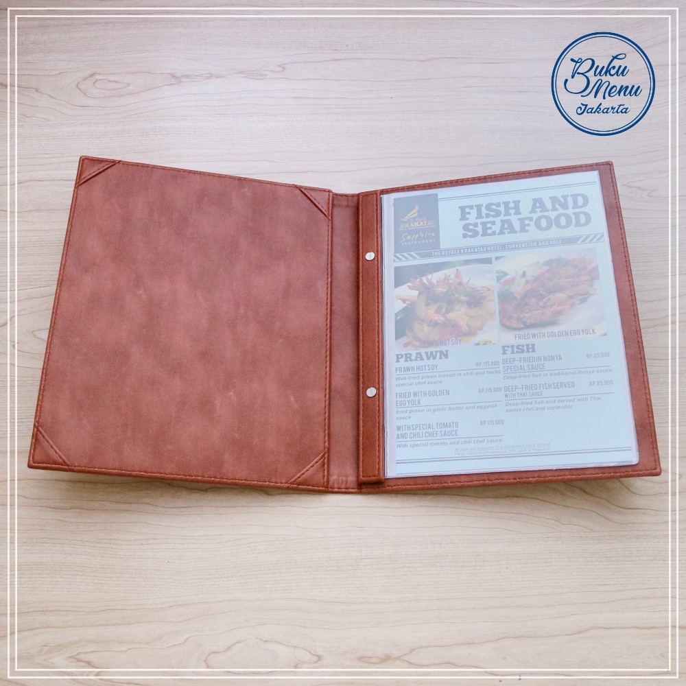 Jual BUKU MENU RESTORAN KULIT ISI PLASTIK A4 COKLAT READY STOCK