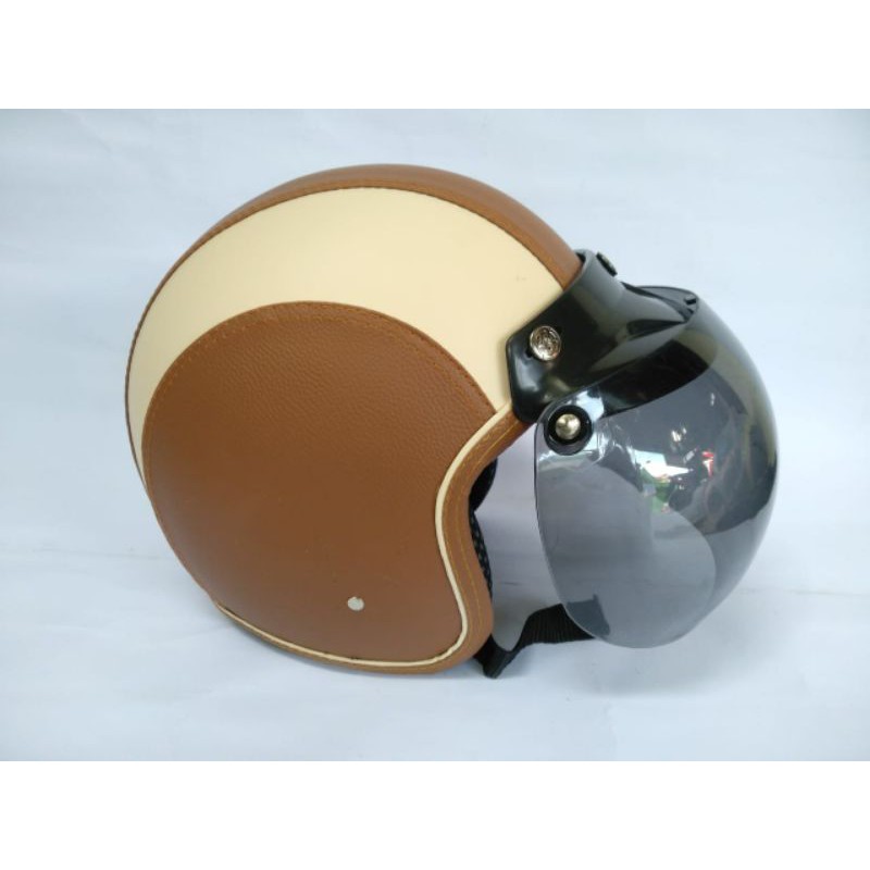 Jual Helm Bogo Standart Retro Warna Cream Coklat Ws | Shopee Indonesia