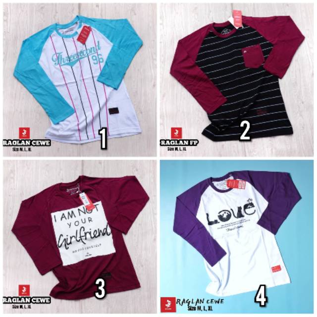 KAOS DISTRO RAGLAN CEWEK / 3SECOND WANITA / THREE SECOND THREESECOND