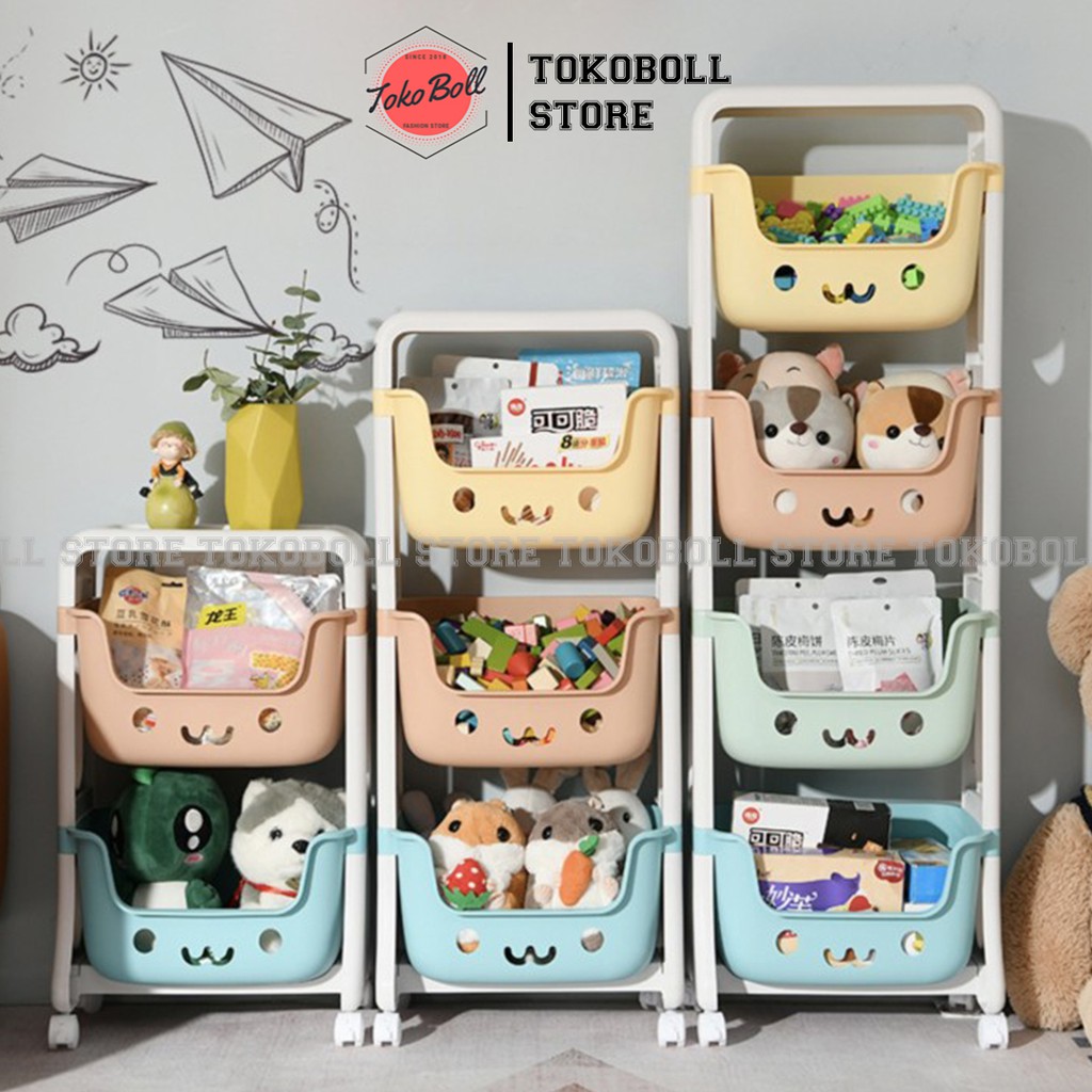Jual Rak Susun Keranjang Tempat Penyimpanan Mainan Anak Roda Troli | Shopee Indonesia