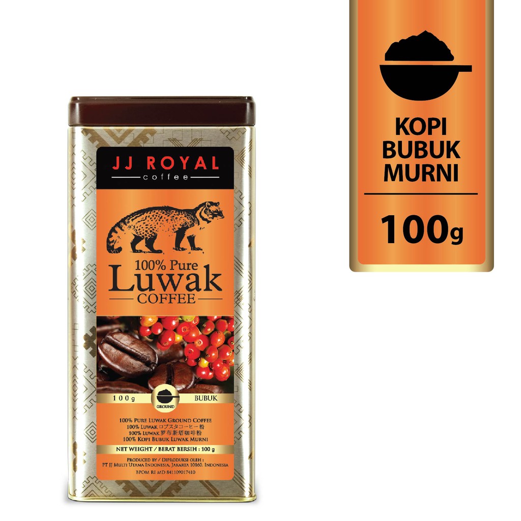 JJ Royal Coffee 100 pure Luwak Ground (Kopi Bubuk) Tin 100g Shopee