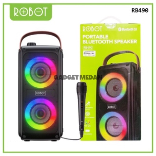 Jual Speaker Karaoke Bluetooth 5.0 ROBOT RB490 RGB with Microphone