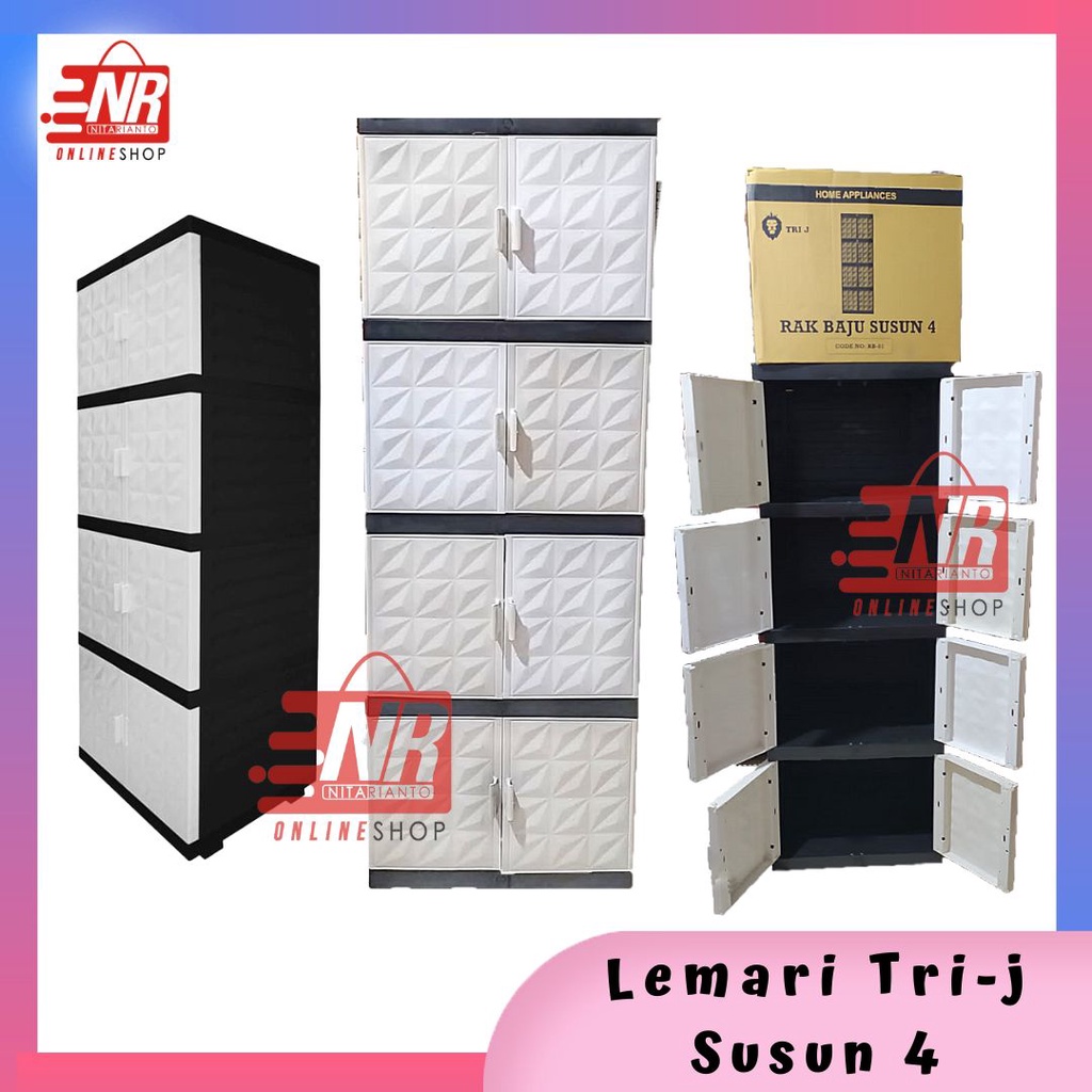 Jual Lemari Pakaian Platik Susun 4 TriJ / Lemari 4 Susun Tri J/ Lemari