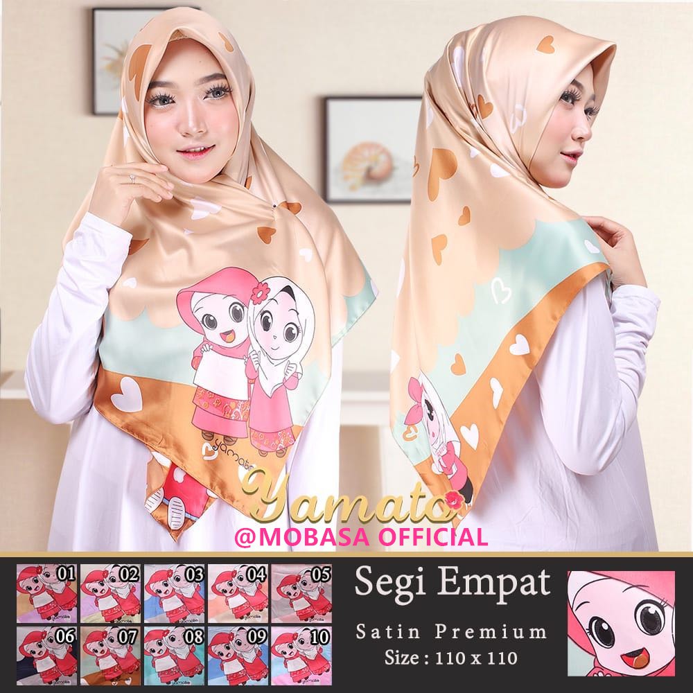 MOBASA OFFICIAL ilbab Segi Empat Satin Motif UKHTI / Jilbab Karakter