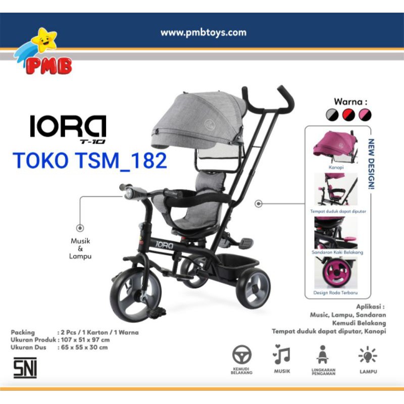 Sepeda Roda Tiga PMB IORA tipe T10 Stroller Shopee Indonesia