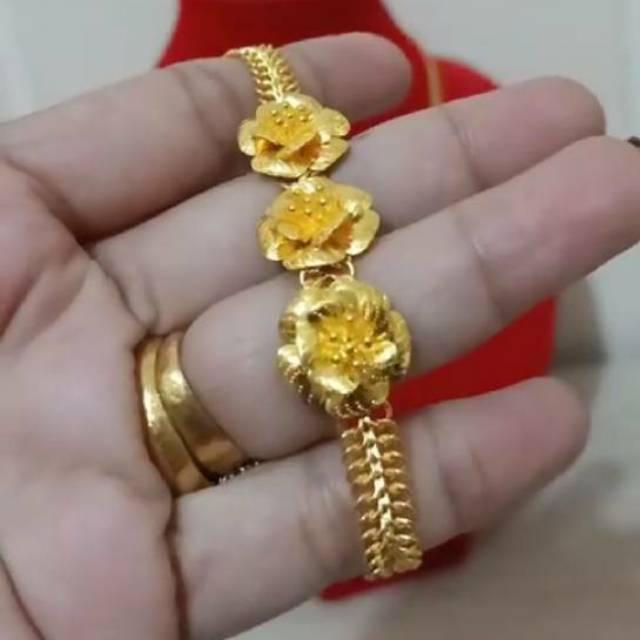Gelang bunga Mawar Emas LM/London 24K kadar 99,9 Shopee