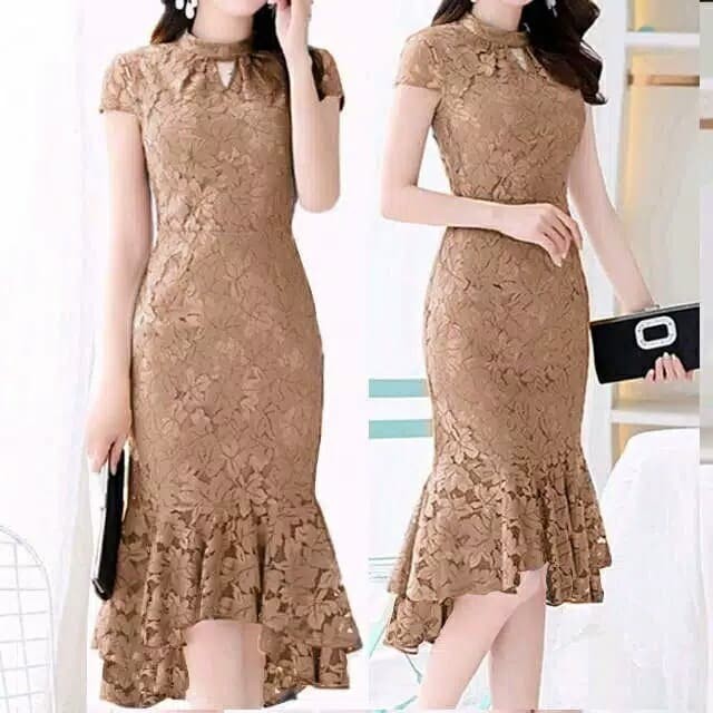 Jual [Dress Shopia Coksu Sl]Dress Wanita Brukat Coklat Susu | Shopee Indonesia