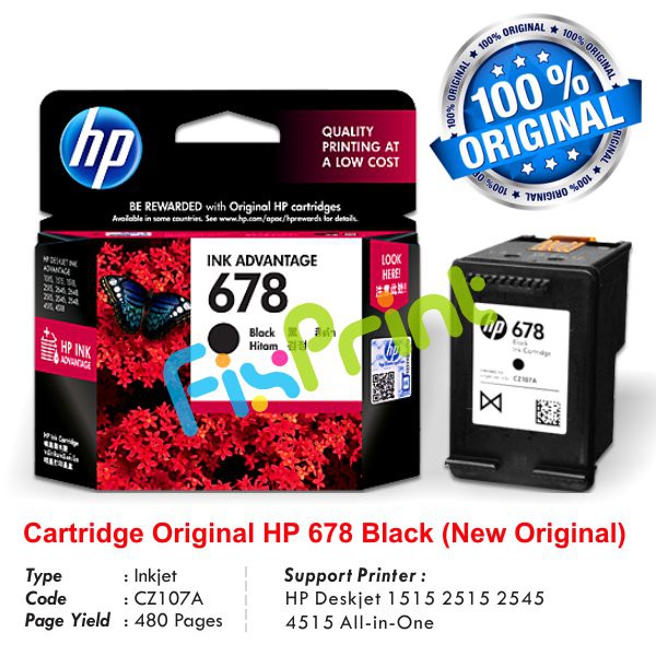 Jual Tinta Cartridge Printer HP 678 Black CZ107AA HP Deskjet 1515 2515