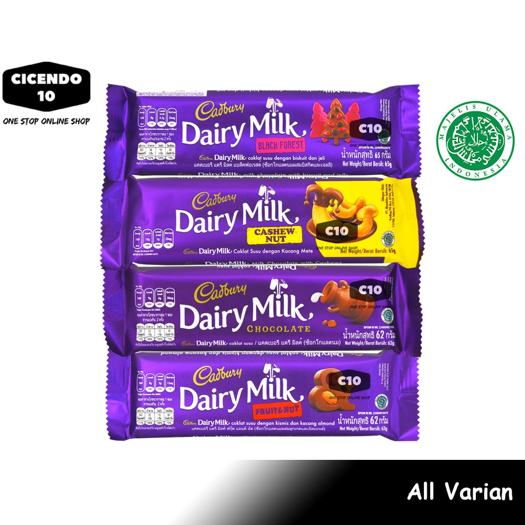 Jual Varian Coklat Cadbury Dairy Milk Aneka Rasa Kemasan 60Gr Halal | Shopee Indonesia