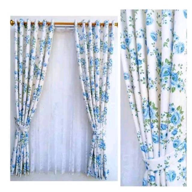 Gorden jendela pendek Hordeng jendela minimalis blackout motif Bunga