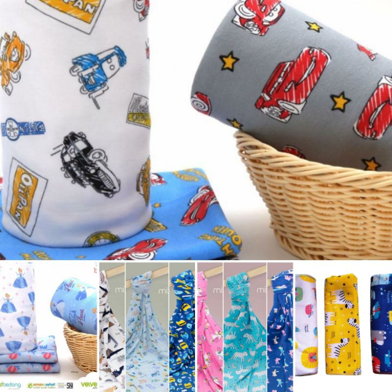 VELVET 3pc Bedong Bayi 90 x 110 Motif Boy Girl Cotton