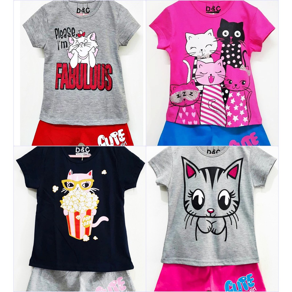 Setelan kaos anak Perempuan usia 110 tahun motif Kucing Marie Cat Abu