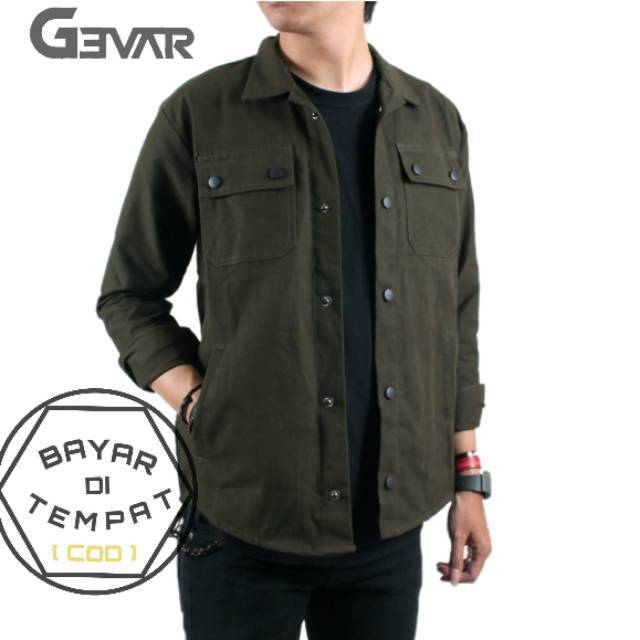 Jaket kemeja camo casual semi parka hijau army Shopee